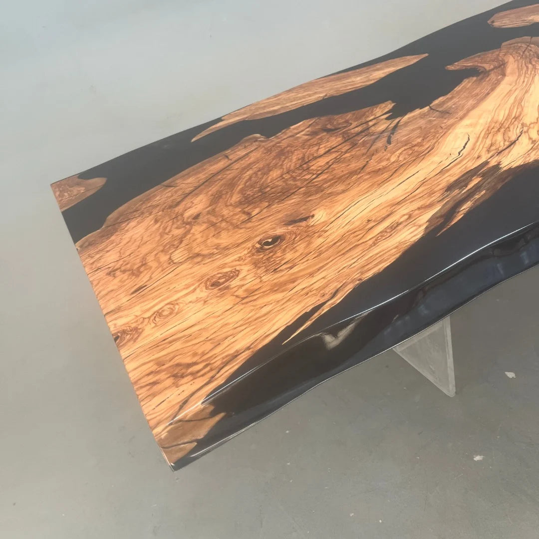 Aurora In Stock 47" x 118" x 2" Luxury Italian Olive Wood Epoxy Live Edge Table ATD0041