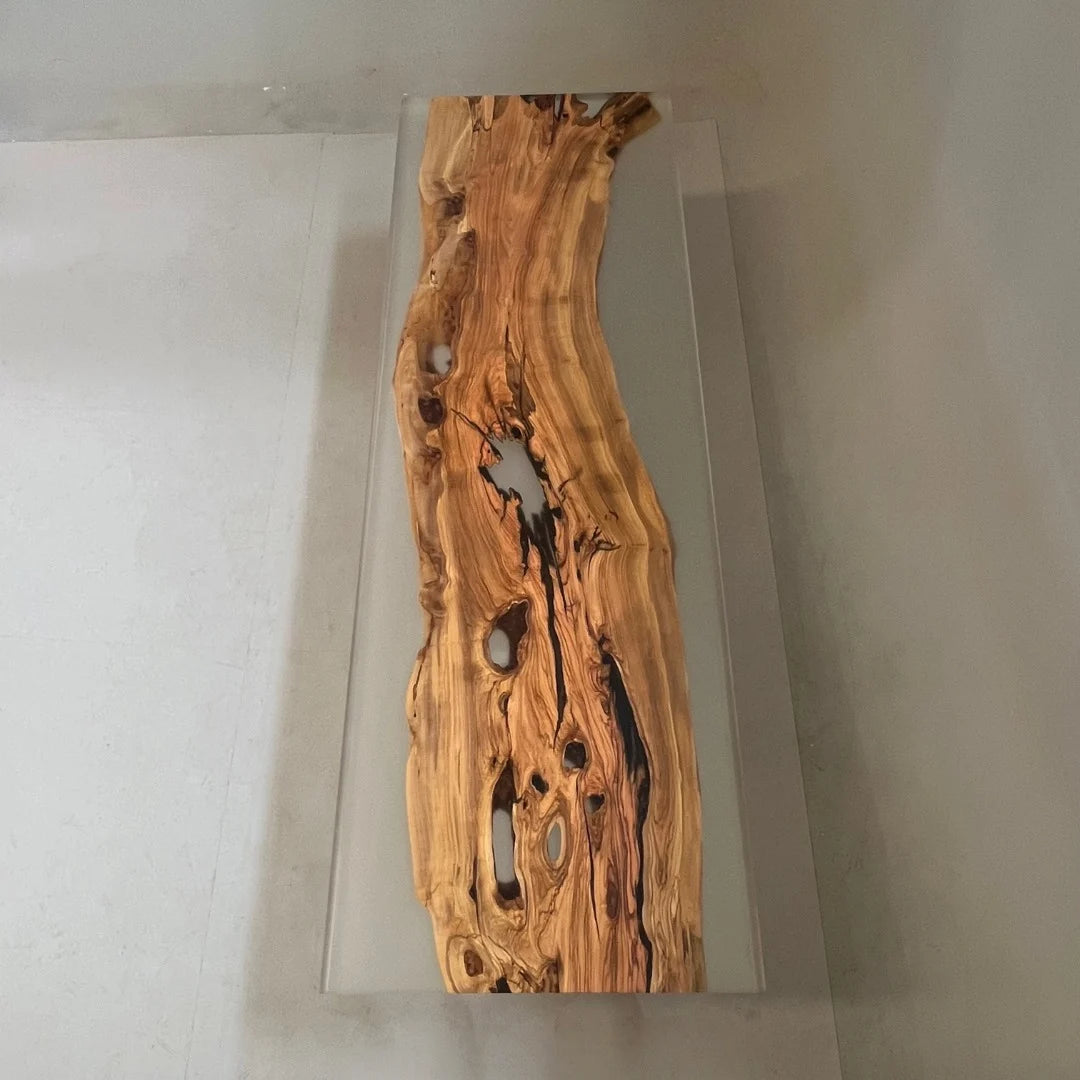 Aurora In Stock 43" x 126" x 3" Luxury Italian Olive Wood Epoxy Live Edge Table ATD0042 (Minor Imperfection)