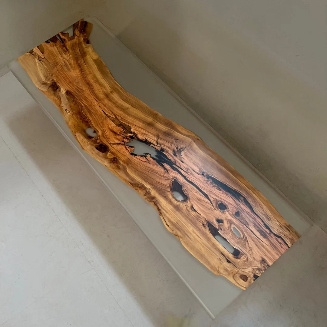 Aurora In Stock 43" x 126" x 3" Luxury Italian Olive Wood Epoxy Live Edge Table ATD0042 (Minor Imperfection)