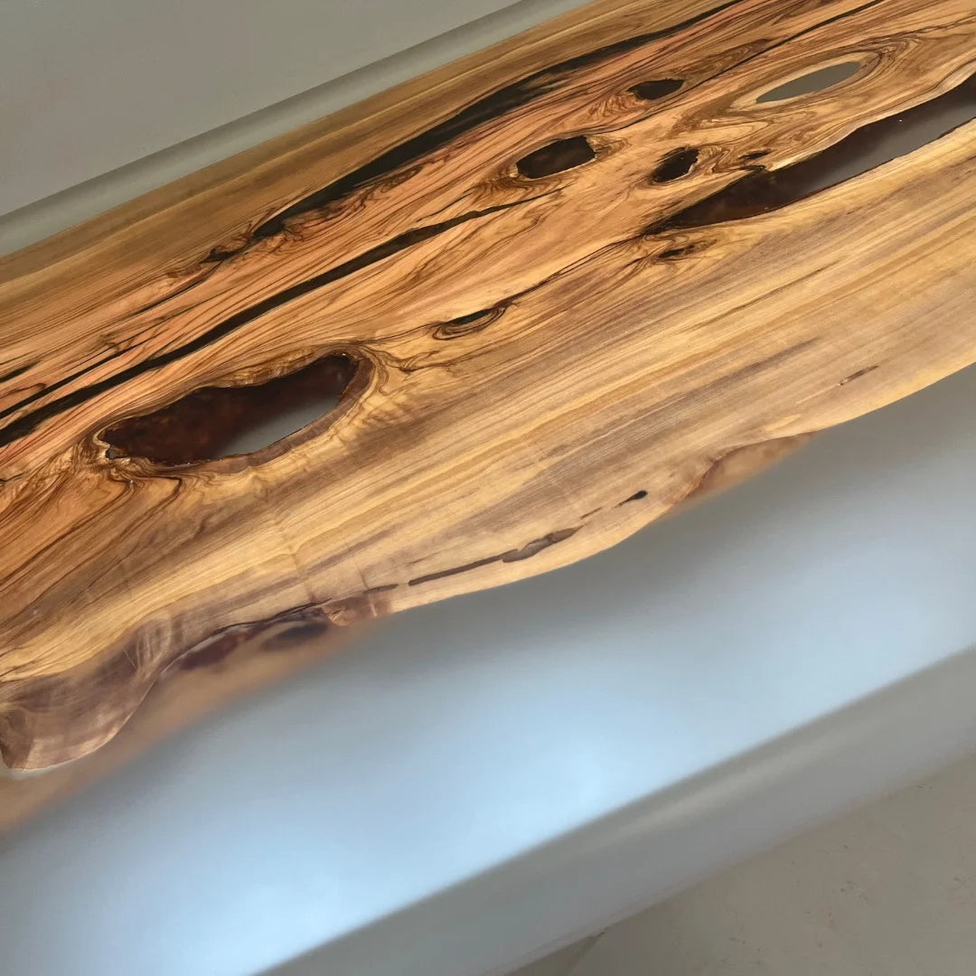 Aurora In Stock 43" x 126" x 3" Luxury Italian Olive Wood Epoxy Live Edge Table ATD0042 (Minor Imperfection)