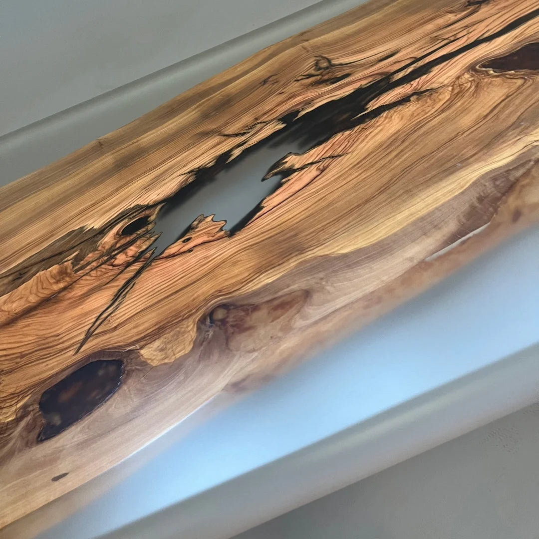 Aurora In Stock 43" x 126" x 3" Luxury Italian Olive Wood Epoxy Live Edge Table ATD0042 (Minor Imperfection)