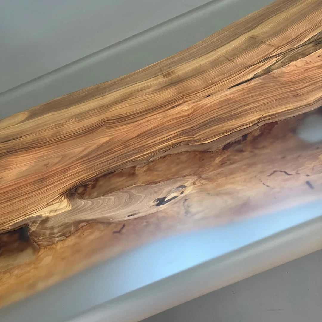Aurora In Stock 43" x 126" x 3" Luxury Italian Olive Wood Epoxy Live Edge Table ATD0042 (Minor Imperfection)