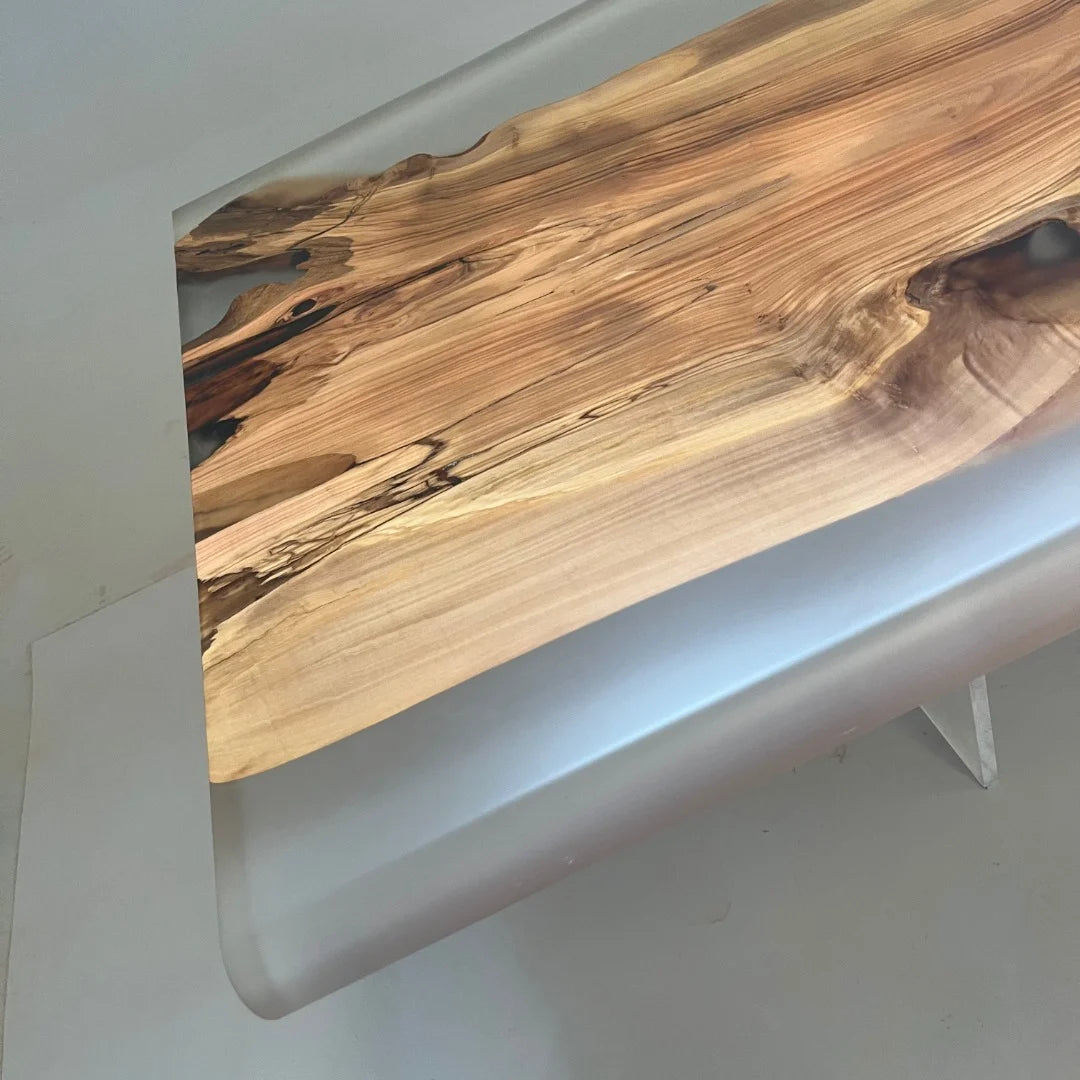 Aurora In Stock 43" x 126" x 3" Luxury Italian Olive Wood Epoxy Live Edge Table ATD0042 (Minor Imperfection)
