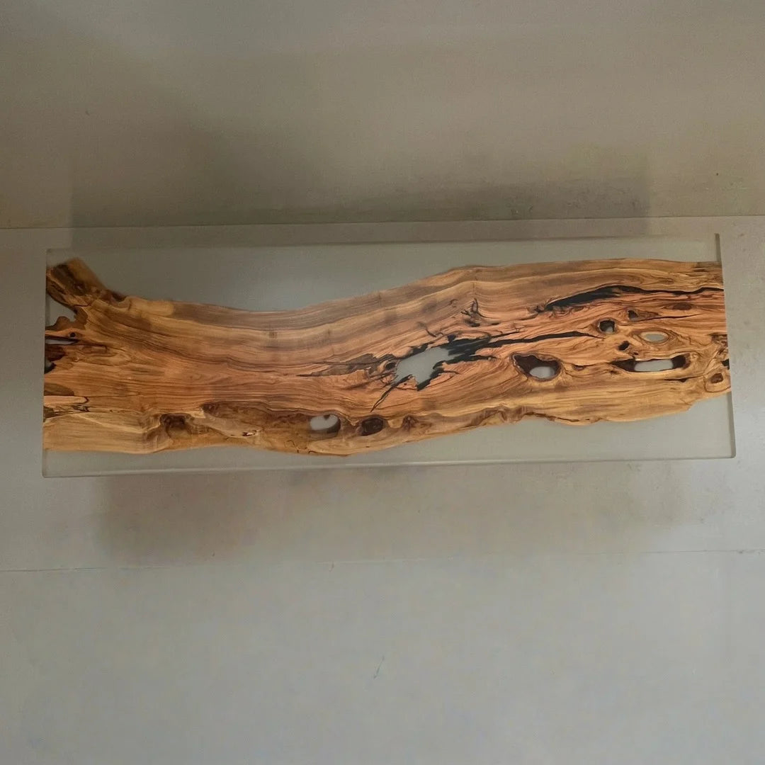 Aurora In Stock 43" x 126" x 3" Luxury Italian Olive Wood Epoxy Live Edge Table ATD0042 (Minor Imperfection)