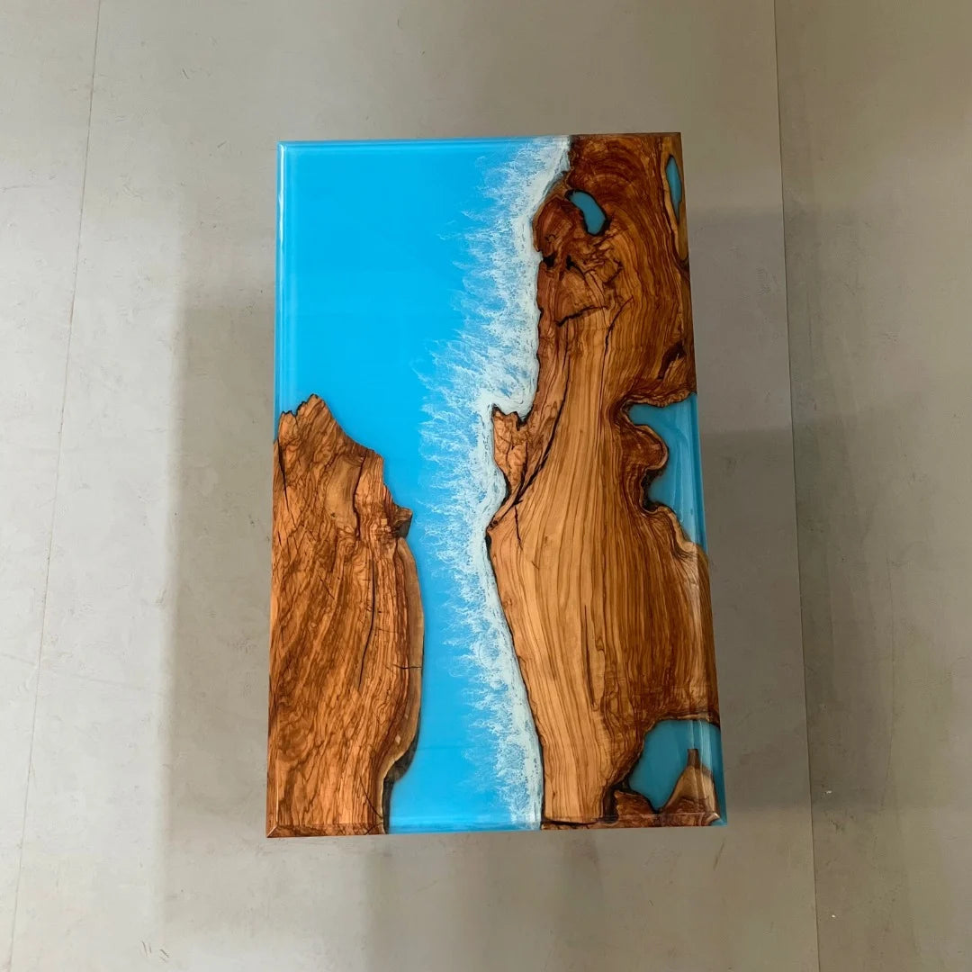 Aurora In Stock 36" x 60" x 2" Luxury Italian Olive Wood Epoxy Ocean Wave Beach Table ATD0043