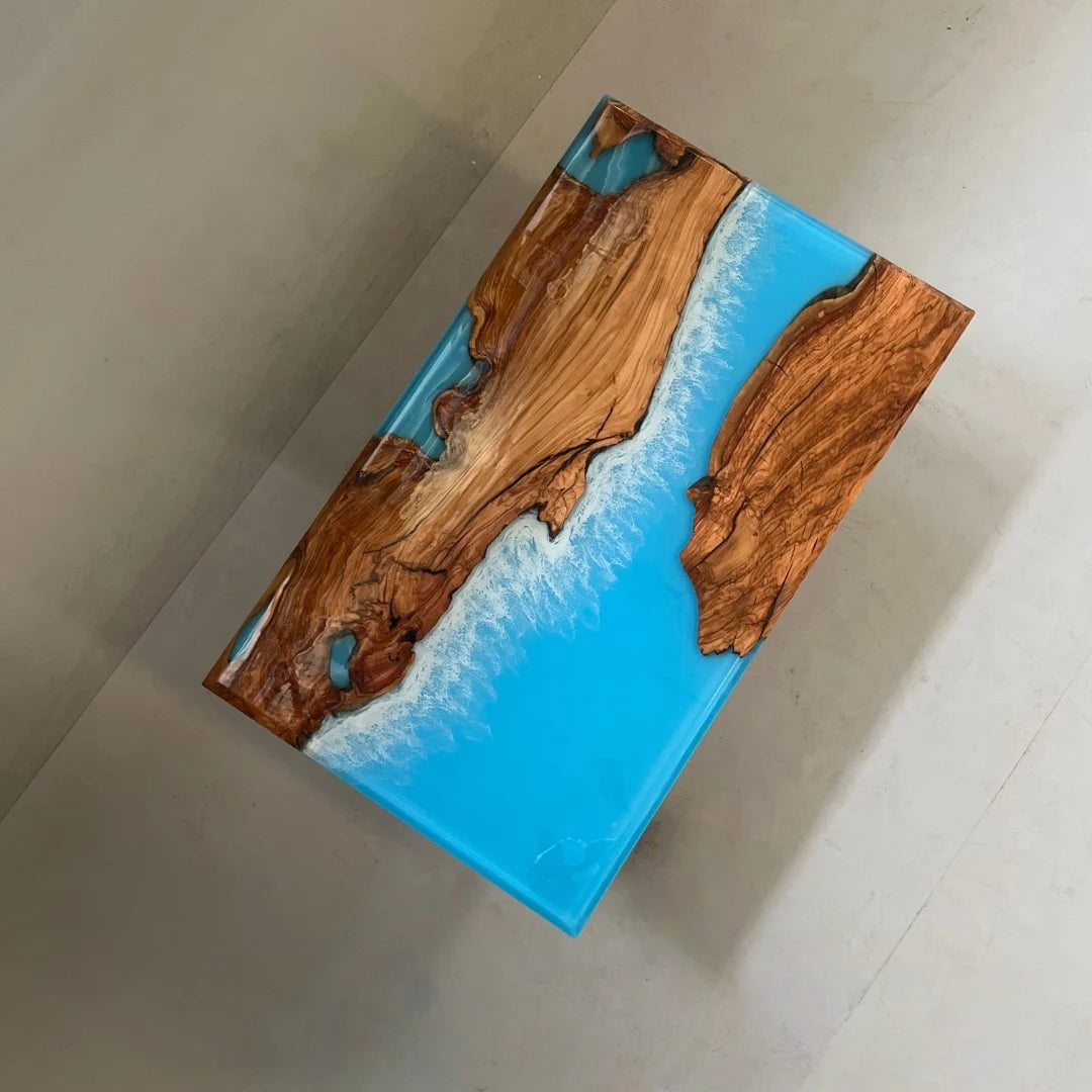 Aurora In Stock 36" x 60" x 2" Luxury Italian Olive Wood Epoxy Ocean Wave Beach Table ATD0043