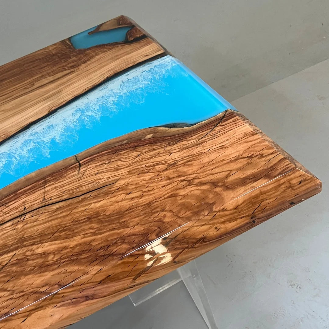 Aurora In Stock 36" x 60" x 2" Luxury Italian Olive Wood Epoxy Ocean Wave Beach Table ATD0043