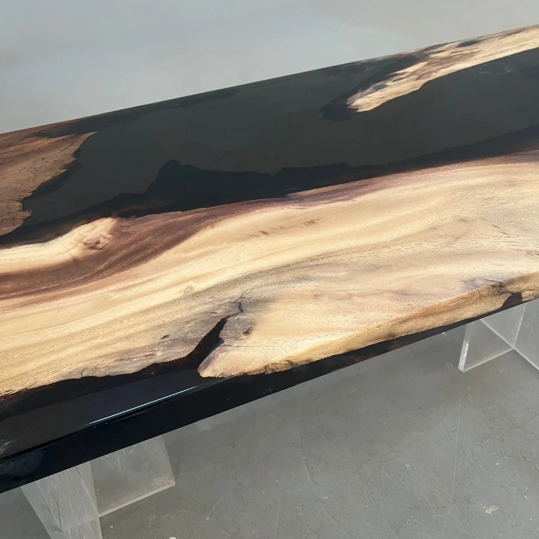 Aurora In Stock 31" x 79" x 2" Luxury South American Walnut Epoxy River Table ATD0067