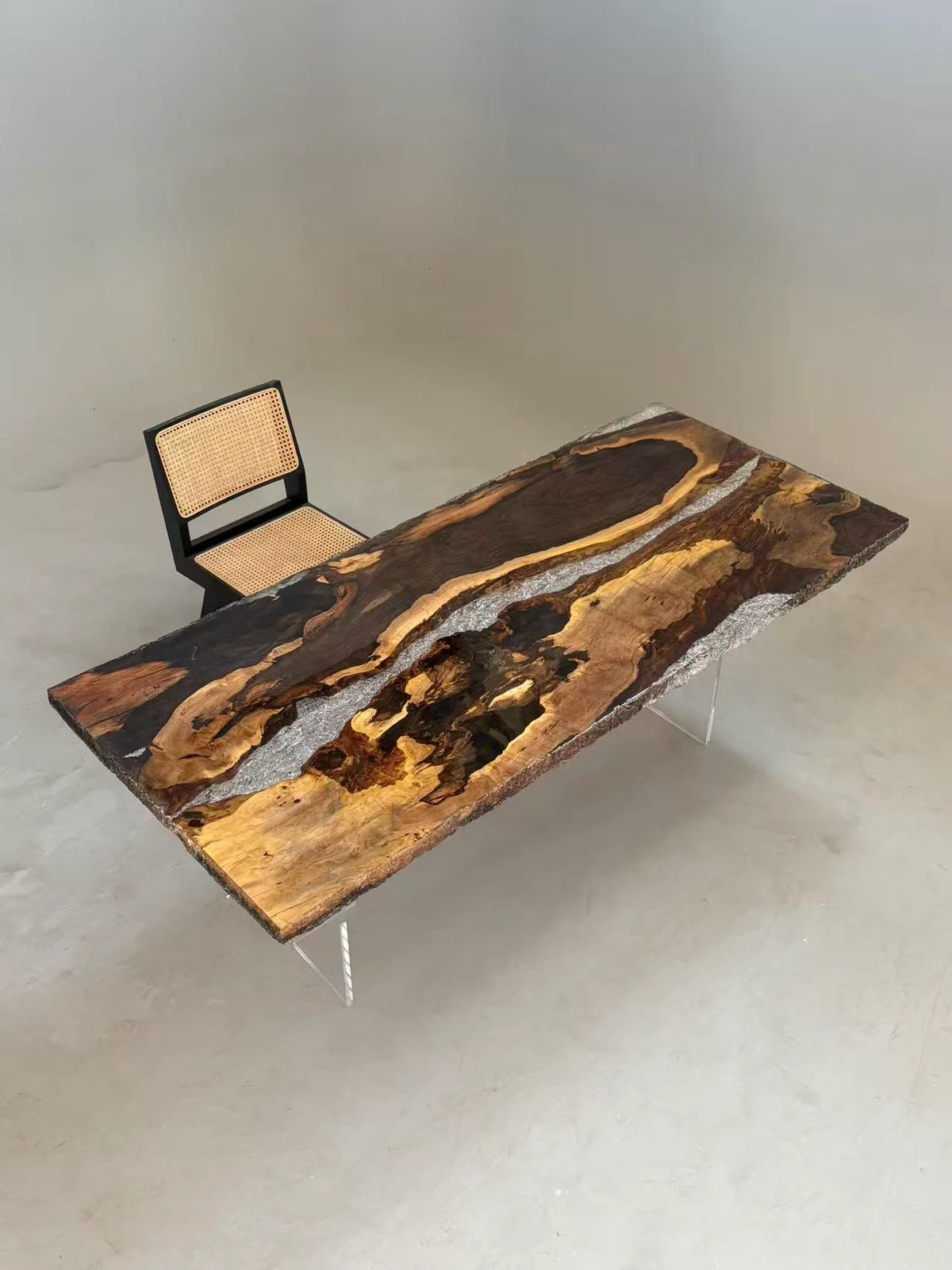 Aurora In Stock 35" x 79" x 2.5" Luxury African Ebony Epoxy Live Edge Table ATD0098