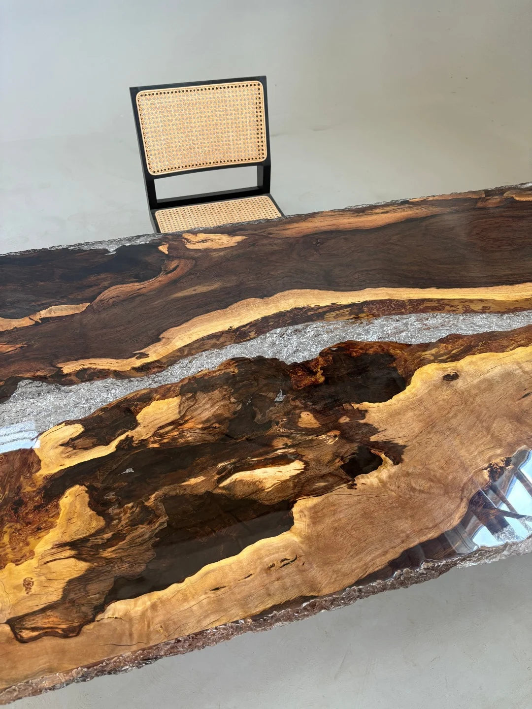 Aurora In Stock 35" x 79" x 2.5" Luxury African Ebony Epoxy Live Edge Table ATD0098