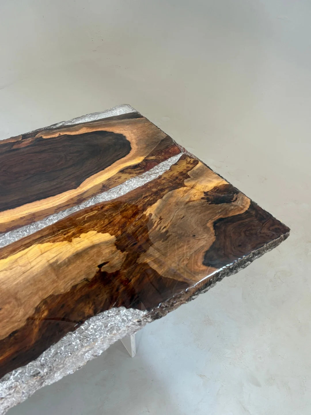 Aurora In Stock 35" x 79" x 2.5" Luxury African Ebony Epoxy Live Edge Table ATD0098