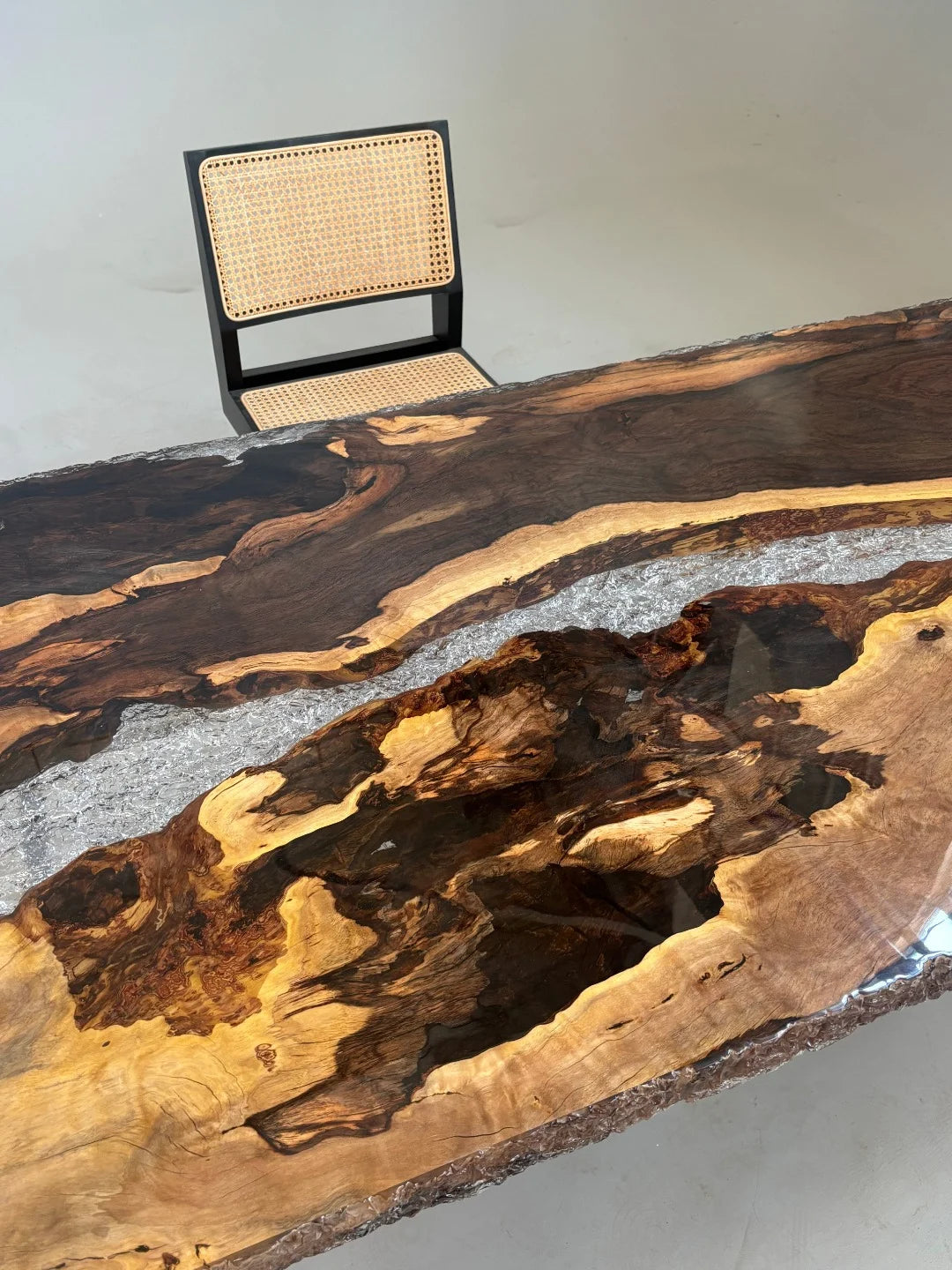 Aurora In Stock 35" x 79" x 2.5" Luxury African Ebony Epoxy Live Edge Table ATD0098