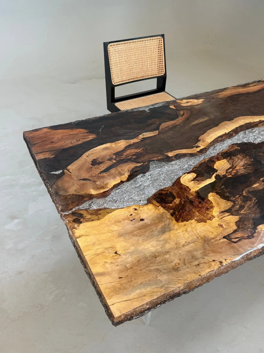 Aurora In Stock 35" x 79" x 2.5" Luxury African Ebony Epoxy Live Edge Table ATD0098