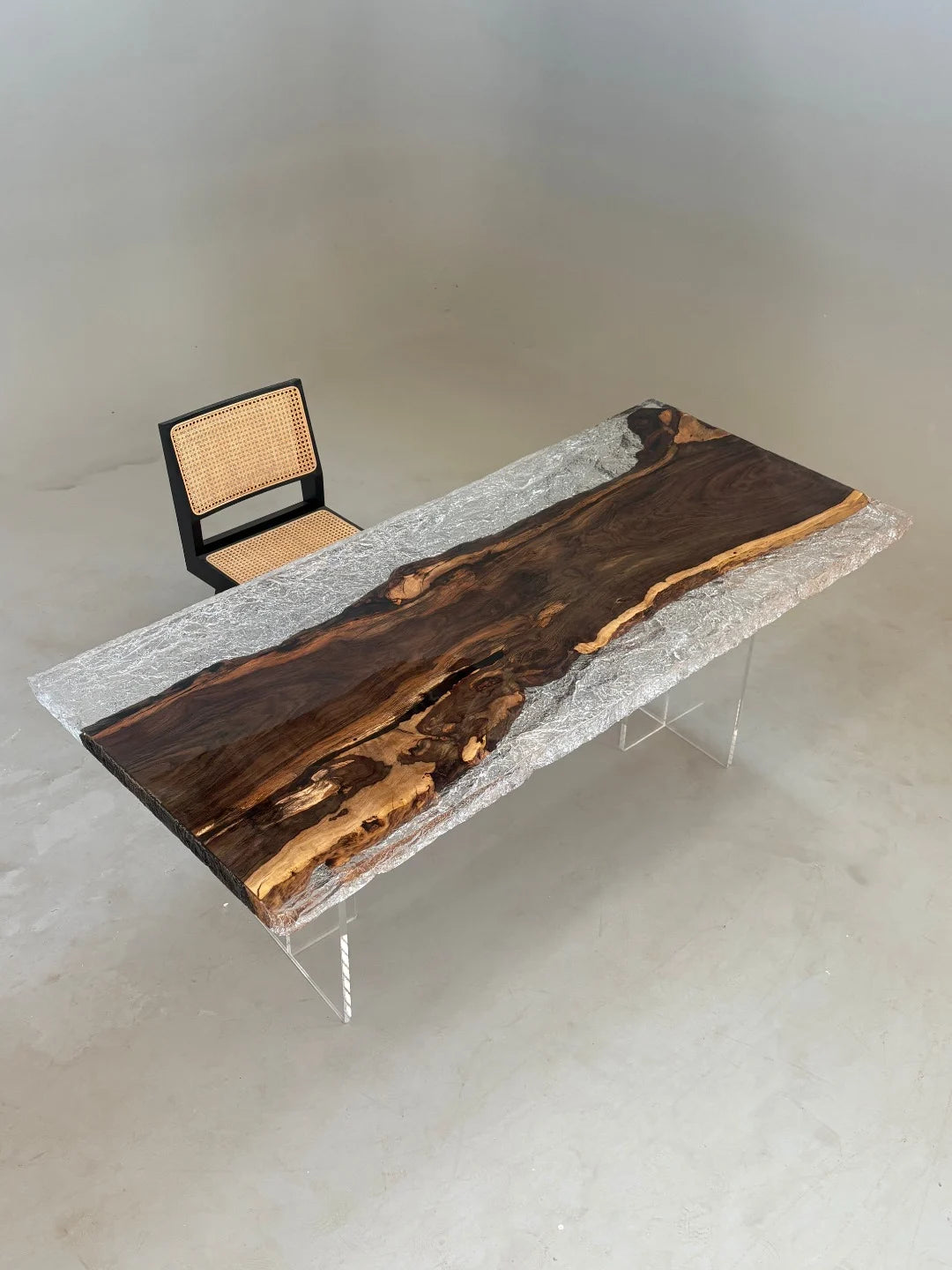 Aurora In Stock 35" x 79" x 2.5" Luxury African Ebony Epoxy Live Edge Table ATD0099
