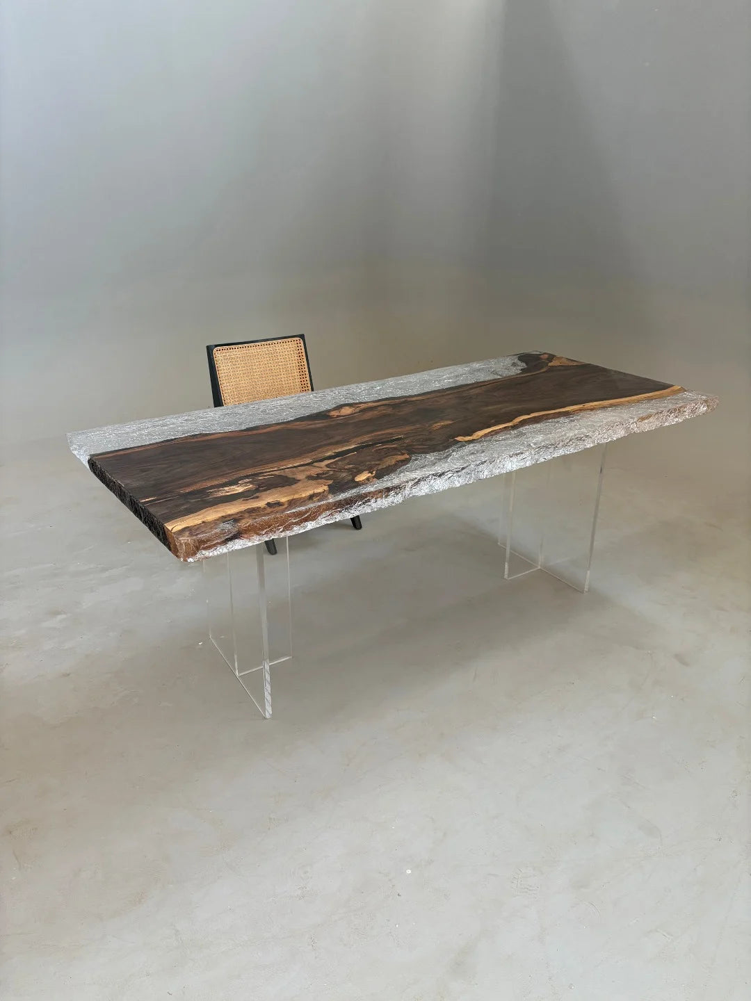 Aurora In Stock 35" x 79" x 2.5" Luxury African Ebony Epoxy Live Edge Table ATD0099