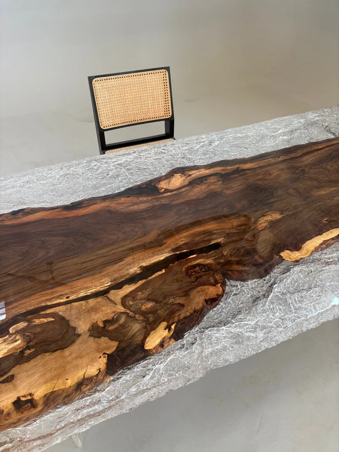 Aurora In Stock 35" x 79" x 2.5" Luxury African Ebony Epoxy Live Edge Table ATD0099