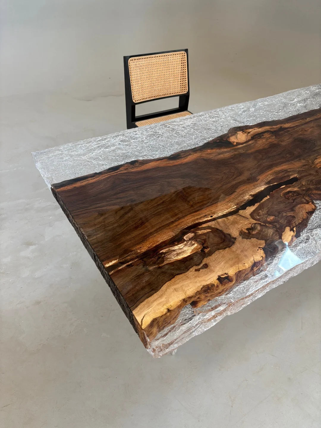 Aurora In Stock 35" x 79" x 2.5" Luxury African Ebony Epoxy Live Edge Table ATD0099