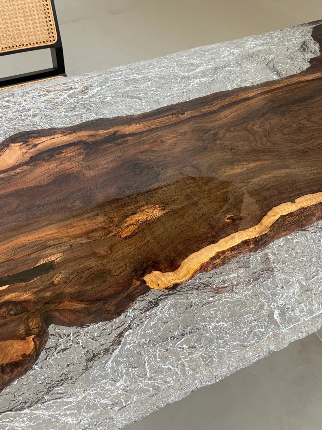 Aurora In Stock 35" x 79" x 2.5" Luxury African Ebony Epoxy Live Edge Table ATD0099
