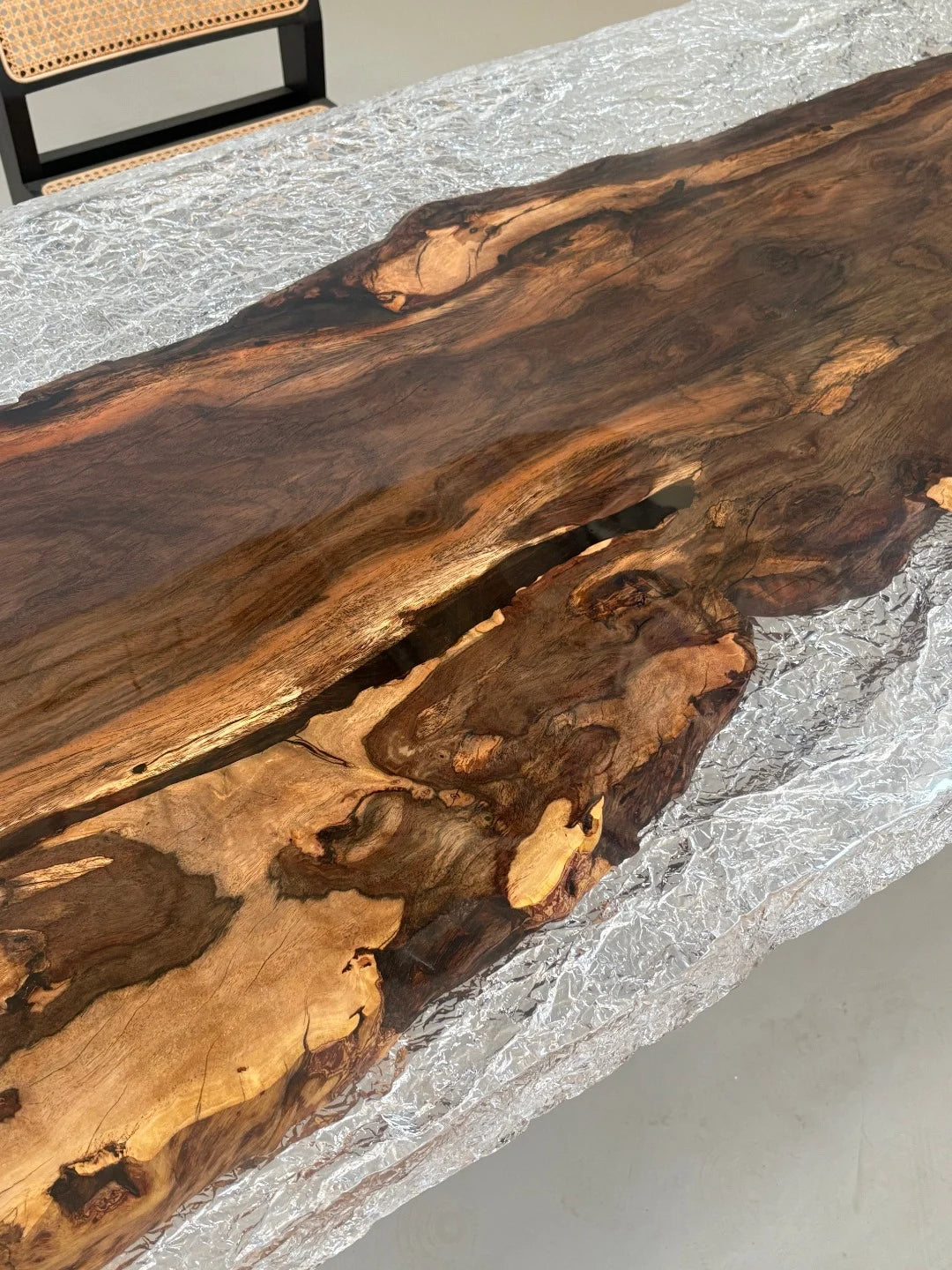 Aurora In Stock 35" x 79" x 2.5" Luxury African Ebony Epoxy Live Edge Table ATD0099
