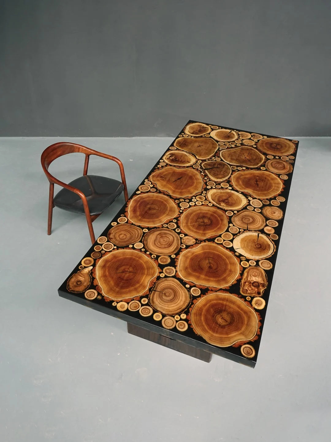 Aurora In Stock 39" x 84" x 2" Natural Tree Ring Epoxy Dining Table ATD0100 (Minor Imperfection)