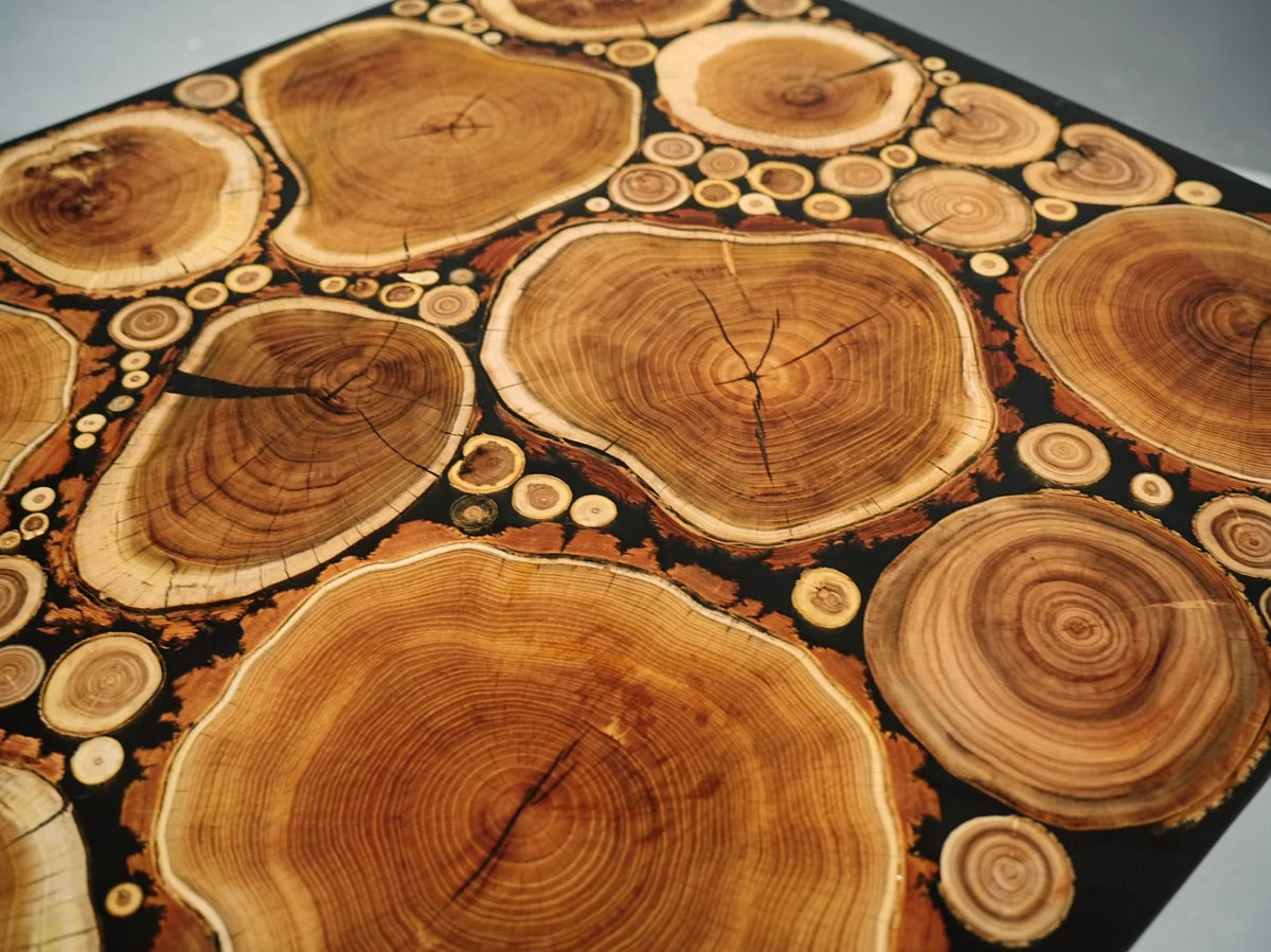 Aurora In Stock 39" x 84" x 2" Natural Tree Ring Epoxy Dining Table ATD0100 (Minor Imperfection)