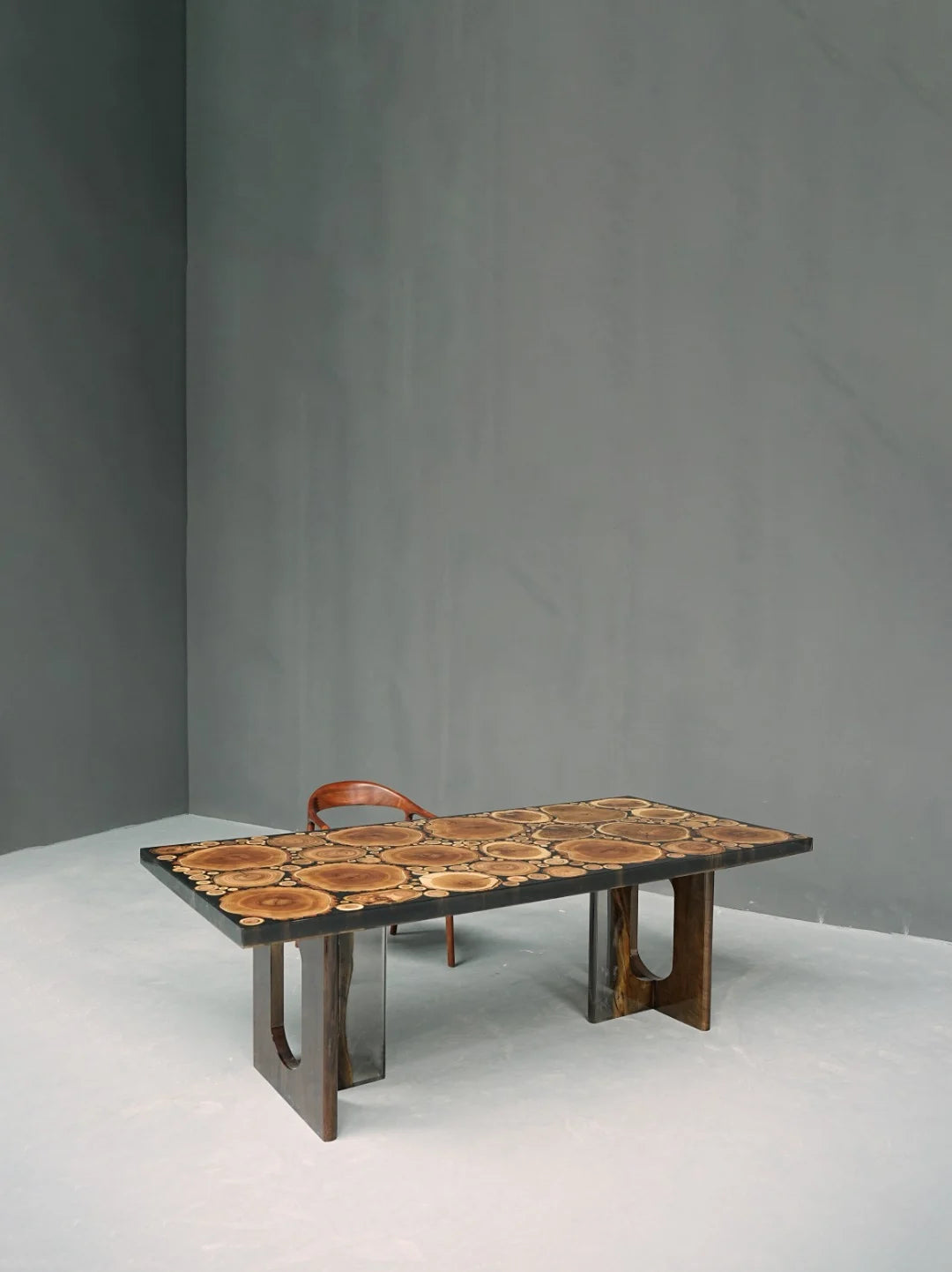 Aurora In Stock 39" x 84" x 2" Natural Tree Ring Epoxy Dining Table ATD0100 (Minor Imperfection)