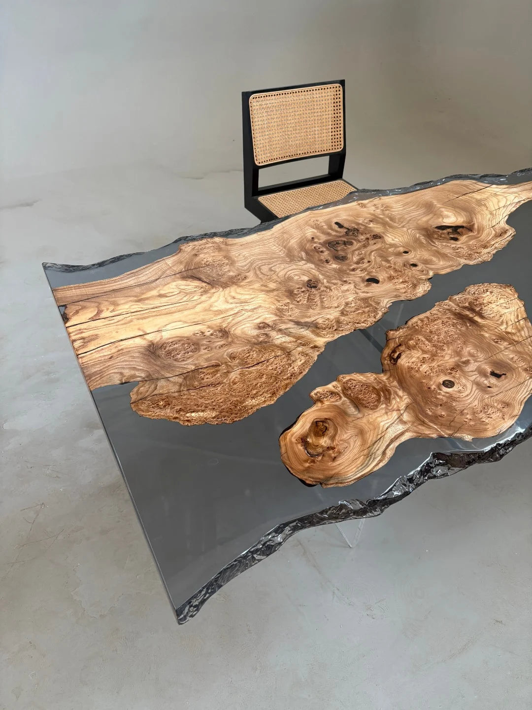 Aurora In Stock 31" x 87" x 2" Luxury Icelandic Elm Epoxy Live Edge Table ATD0101