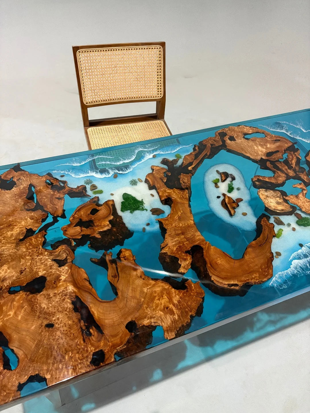 Aurora In Stock 28" x 59" x 2" Luxury Cedar Burl Epoxy Ocean Wave Beach Table ATD0104 (Major Imperfection)