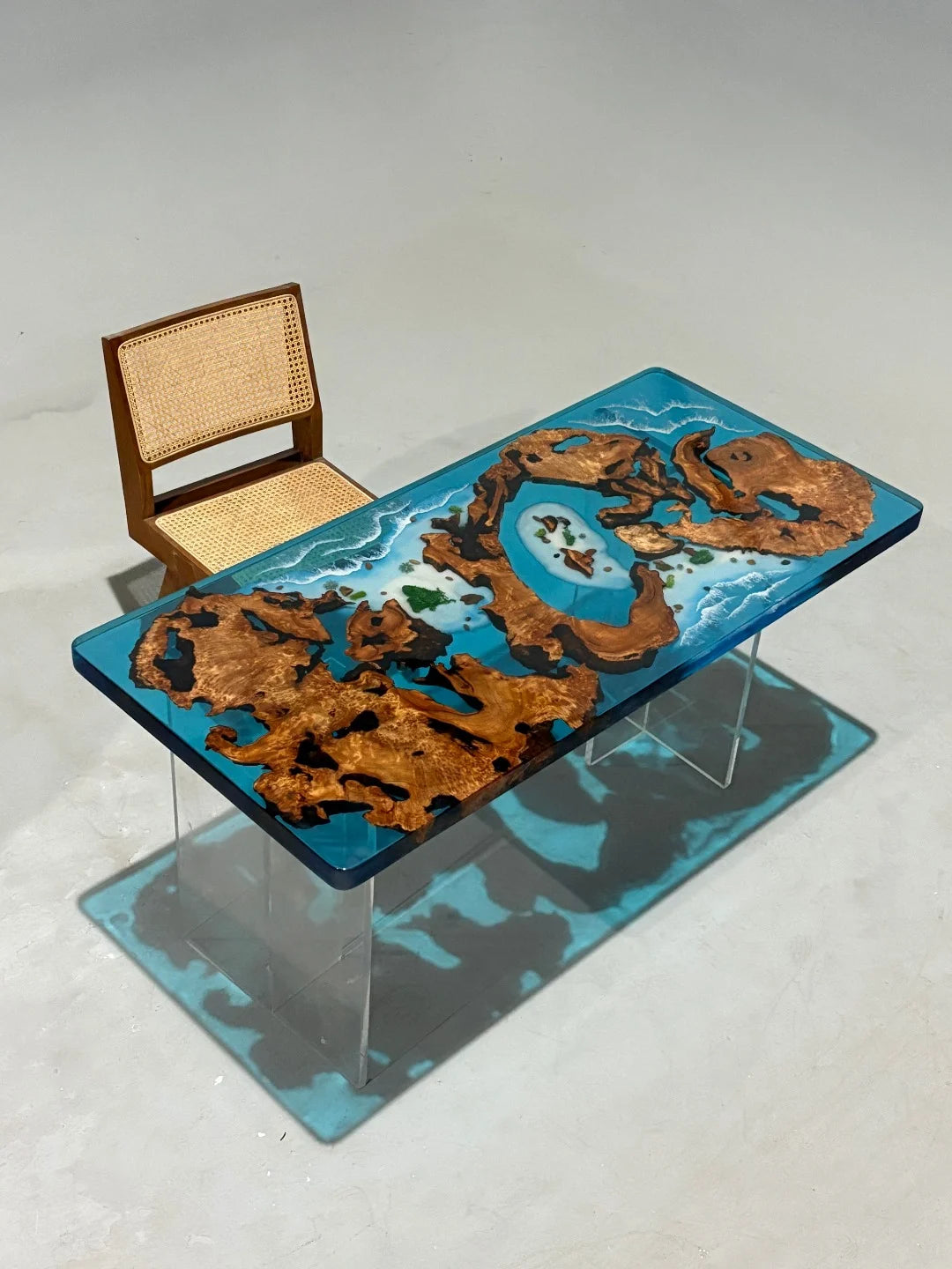 Aurora In Stock 28" x 59" x 2" Luxury Cedar Burl Epoxy Ocean Wave Beach Table ATD0104 (Major Imperfection)