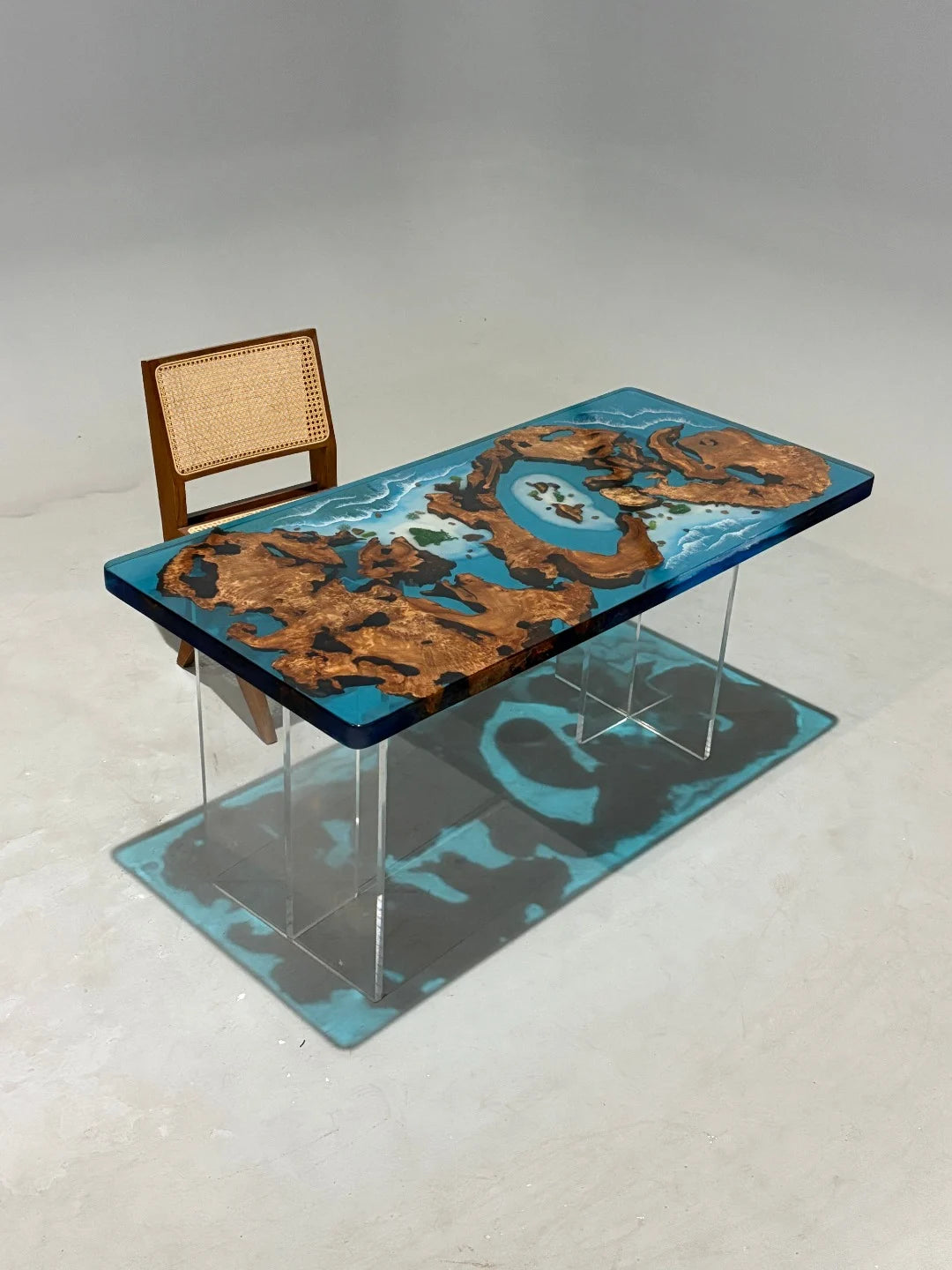 Aurora In Stock 28" x 59" x 2" Luxury Cedar Burl Epoxy Ocean Wave Beach Table ATD0104 (Major Imperfection)