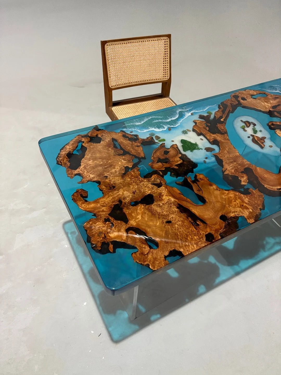 Aurora In Stock 28" x 59" x 2" Luxury Cedar Burl Epoxy Ocean Wave Beach Table ATD0104 (Major Imperfection)