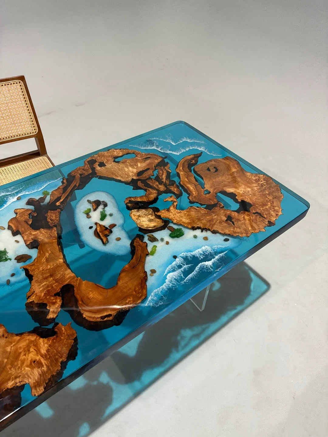 Aurora In Stock 28" x 59" x 2" Luxury Cedar Burl Epoxy Ocean Wave Beach Table ATD0104 (Major Imperfection)