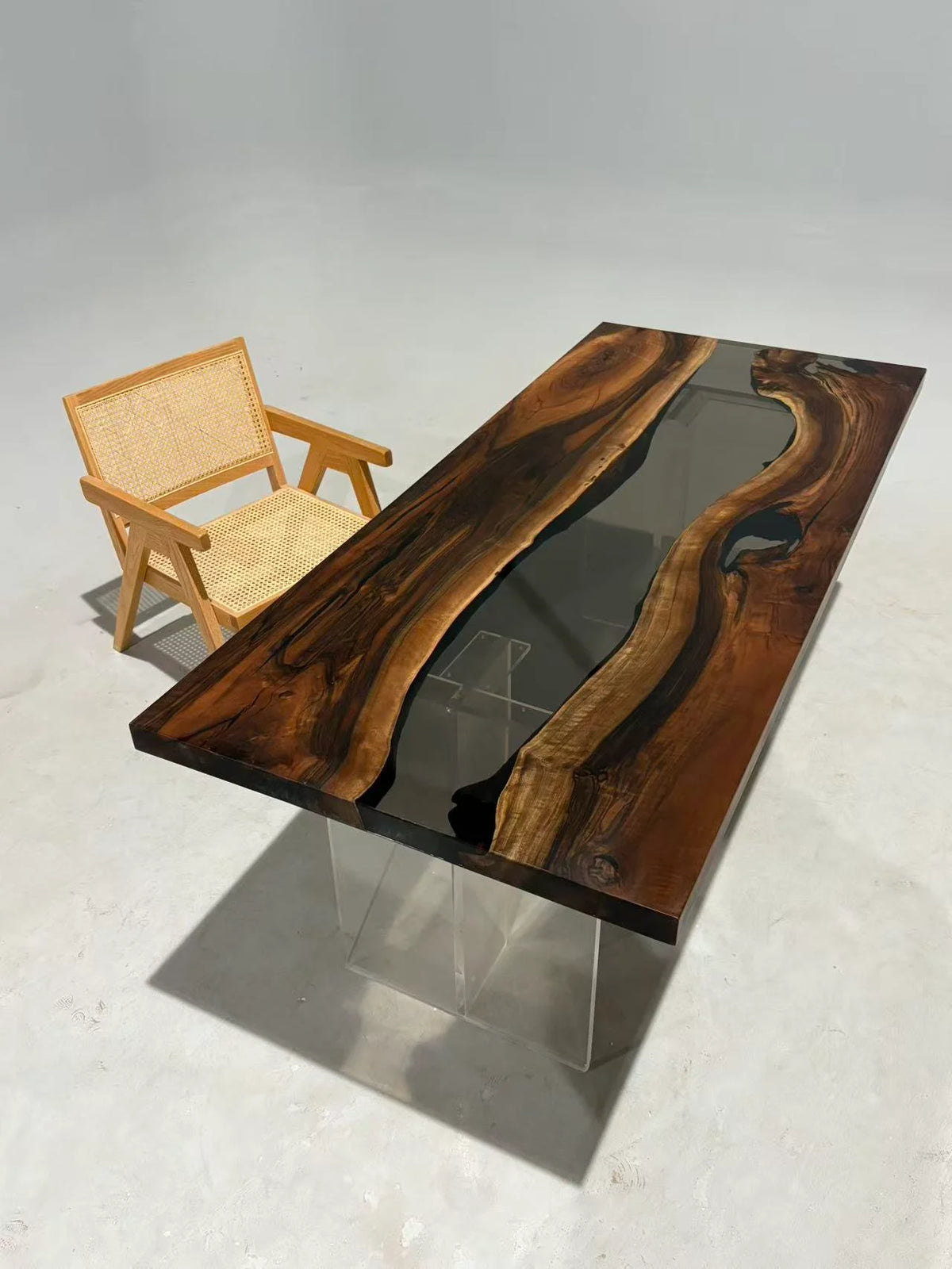 Aurora In Stock 31" x 71" x 2" Luxury Asian Black Walnut Epoxy River Table ATD0110
