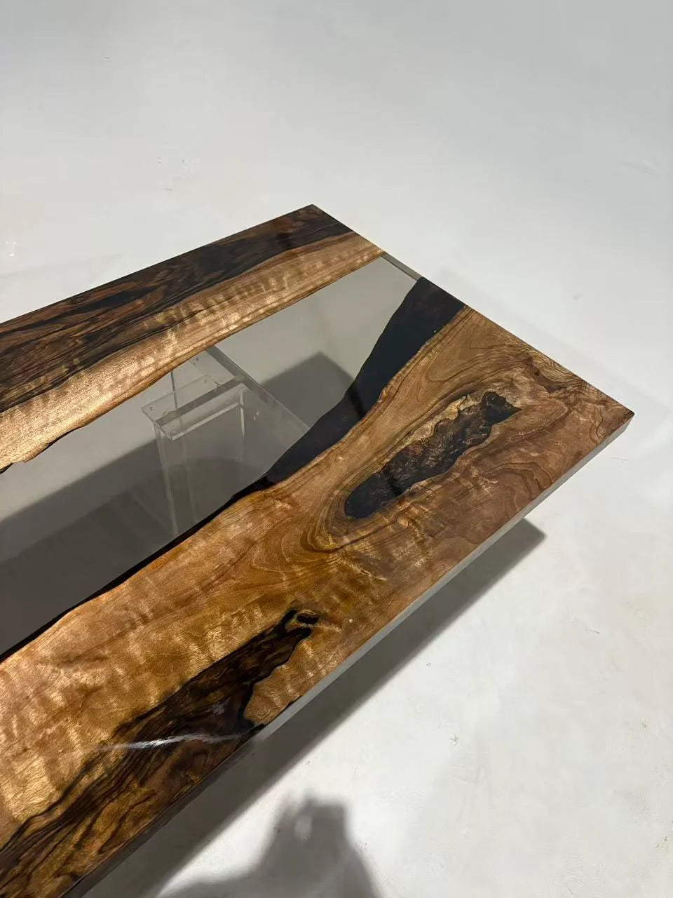 Aurora In Stock 35" x 102" x 2" Luxury Asian Black Walnut Epoxy River Table ATD0112