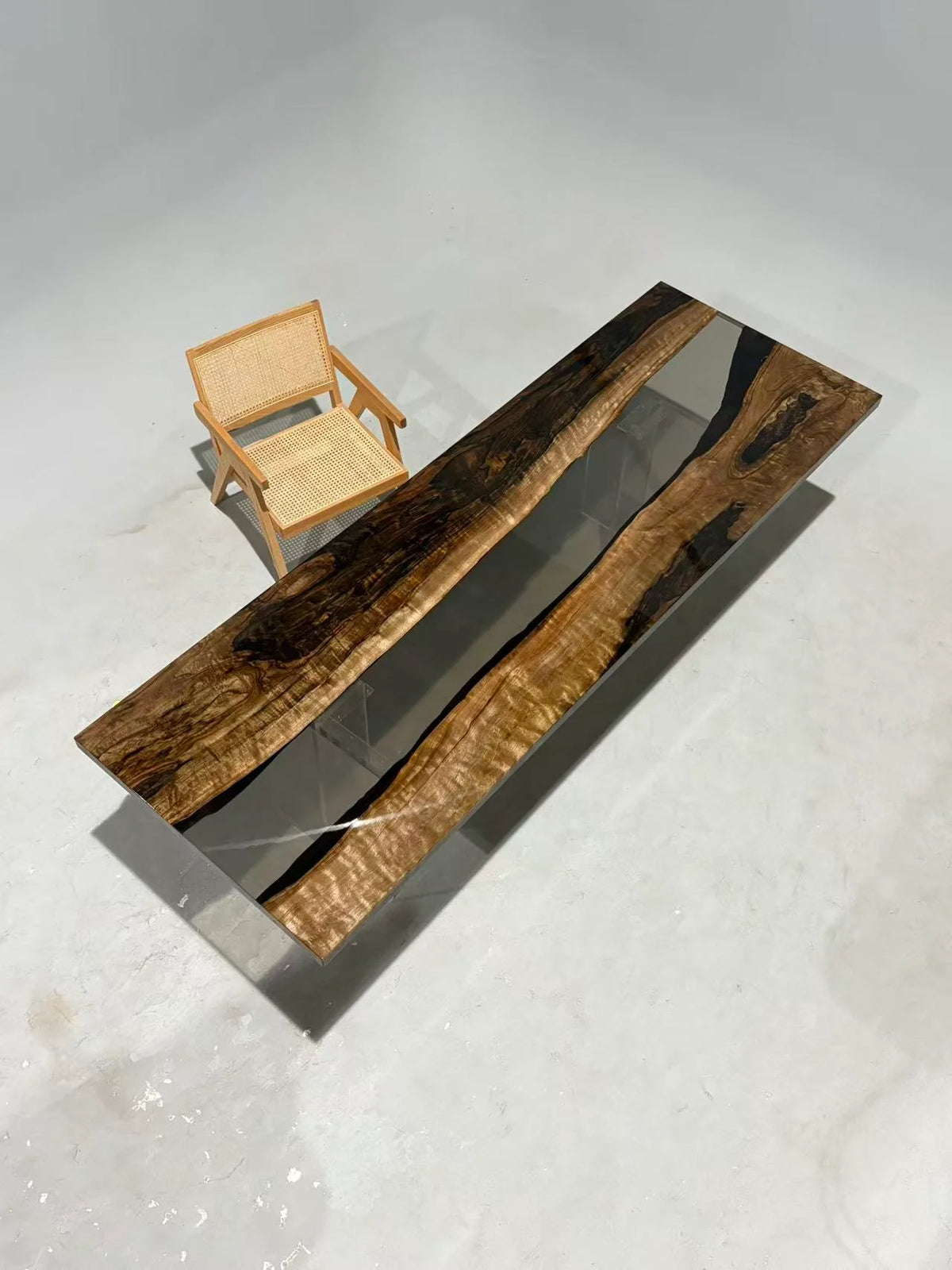 Aurora In Stock 35" x 102" x 2" Luxury Asian Black Walnut Epoxy River Table ATD0112
