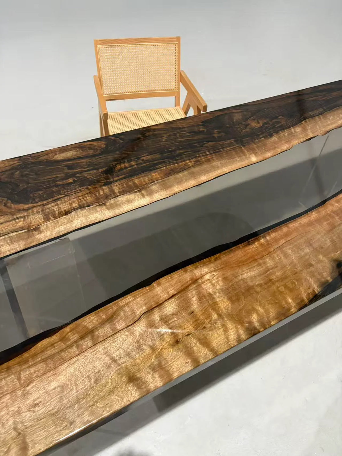 Aurora In Stock 35" x 102" x 2" Luxury Asian Black Walnut Epoxy River Table ATD0112