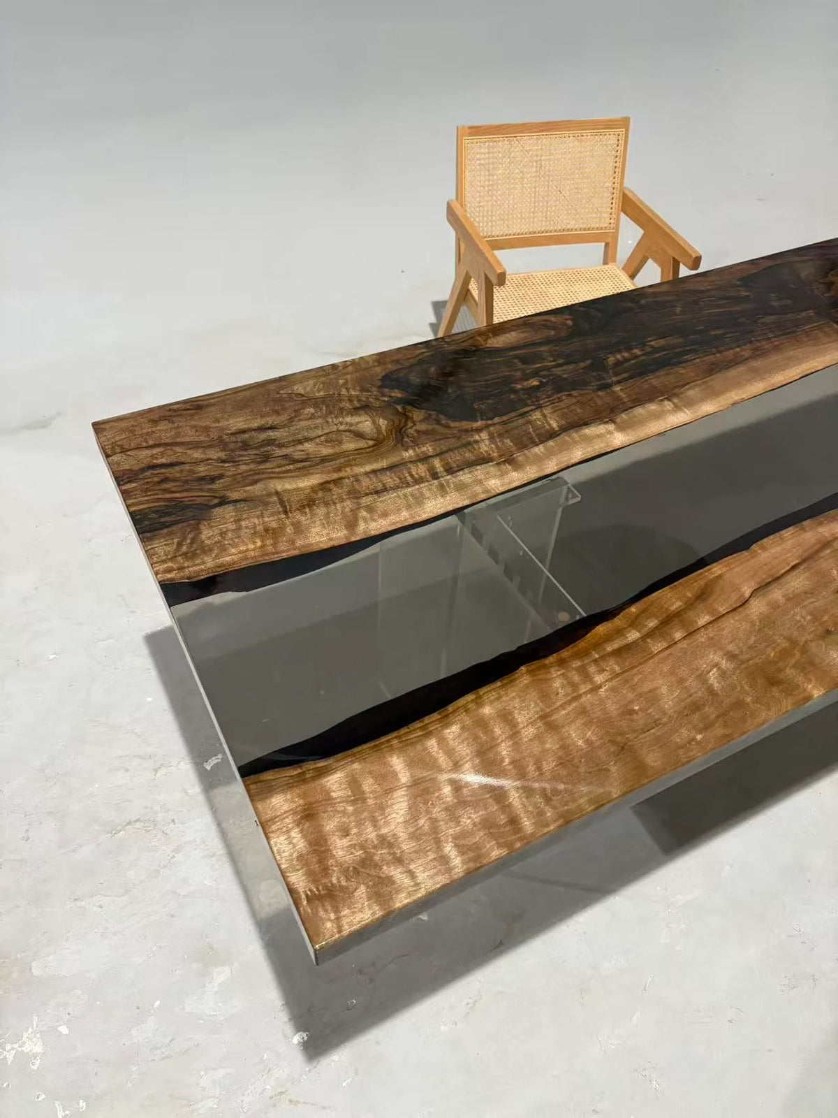 Aurora In Stock 35" x 102" x 2" Luxury Asian Black Walnut Epoxy River Table ATD0112
