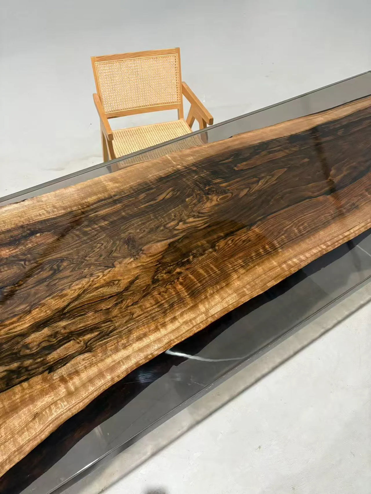 Aurora In Stock 35" x 94" x 2" Luxury Asian Black Walnut Epoxy Live Edge Table ATD0113