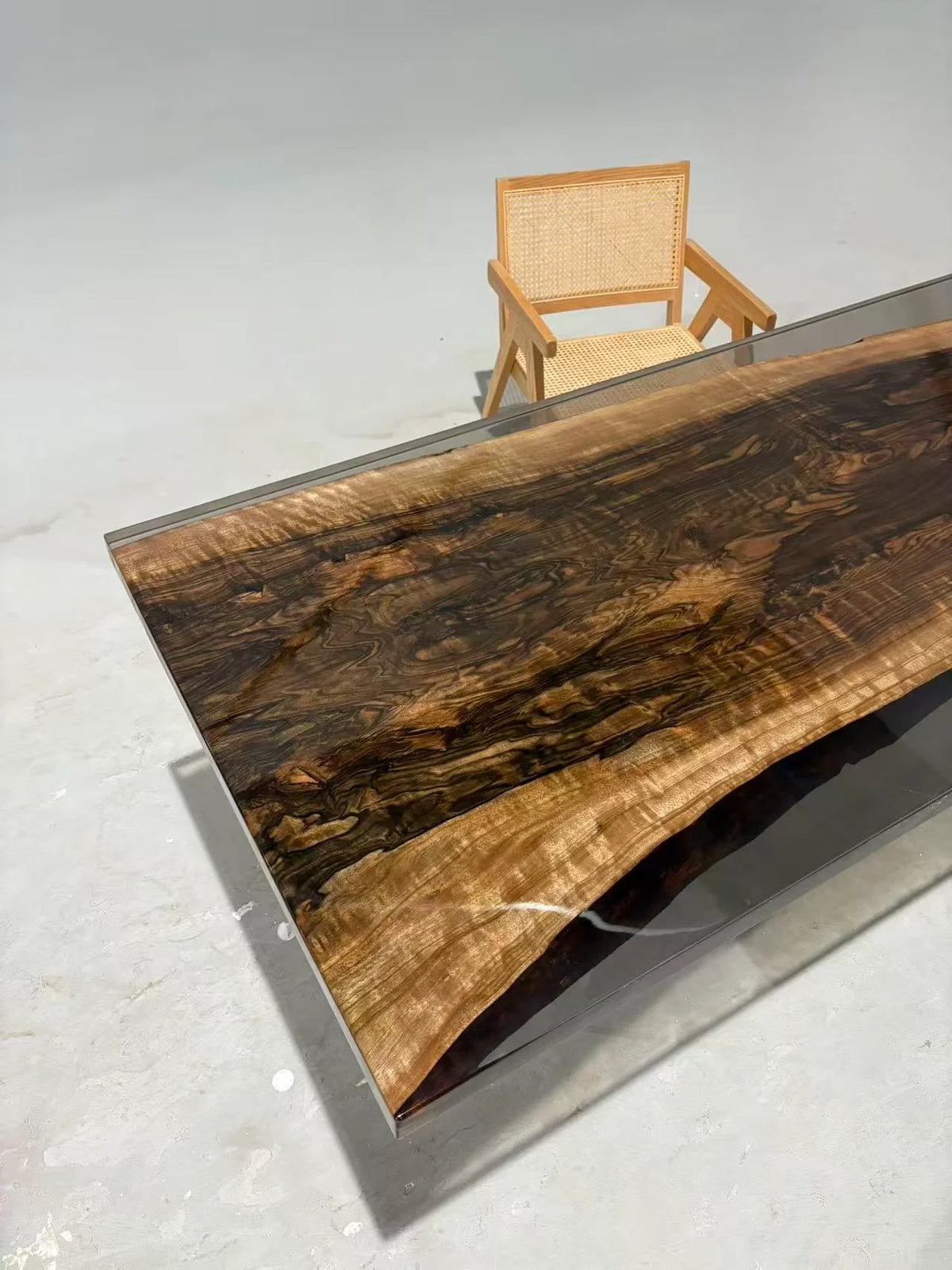 Aurora In Stock 35" x 94" x 2" Luxury Asian Black Walnut Epoxy Live Edge Table ATD0113