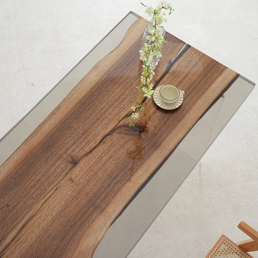 Aurora In Stock 31" x 71" x 1.5" Luxury Asian Black Walnut Epoxy Live Edge Table ATD0116 (Minor Imperfection)