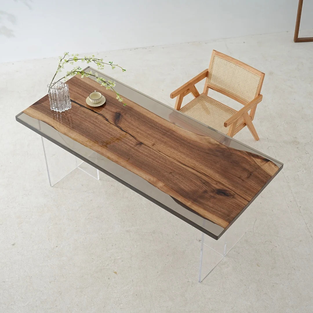 Aurora In Stock 31" x 71" x 1.5" Luxury Asian Black Walnut Epoxy Live Edge Table ATD0116 (Minor Imperfection)
