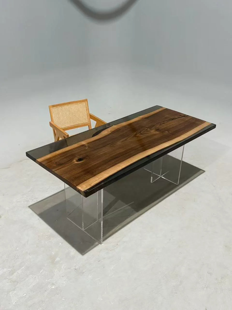 Aurora In Stock 31" x 71" x 1.5" Luxury Asian Black Walnut Epoxy Live Edge Table ATD0117