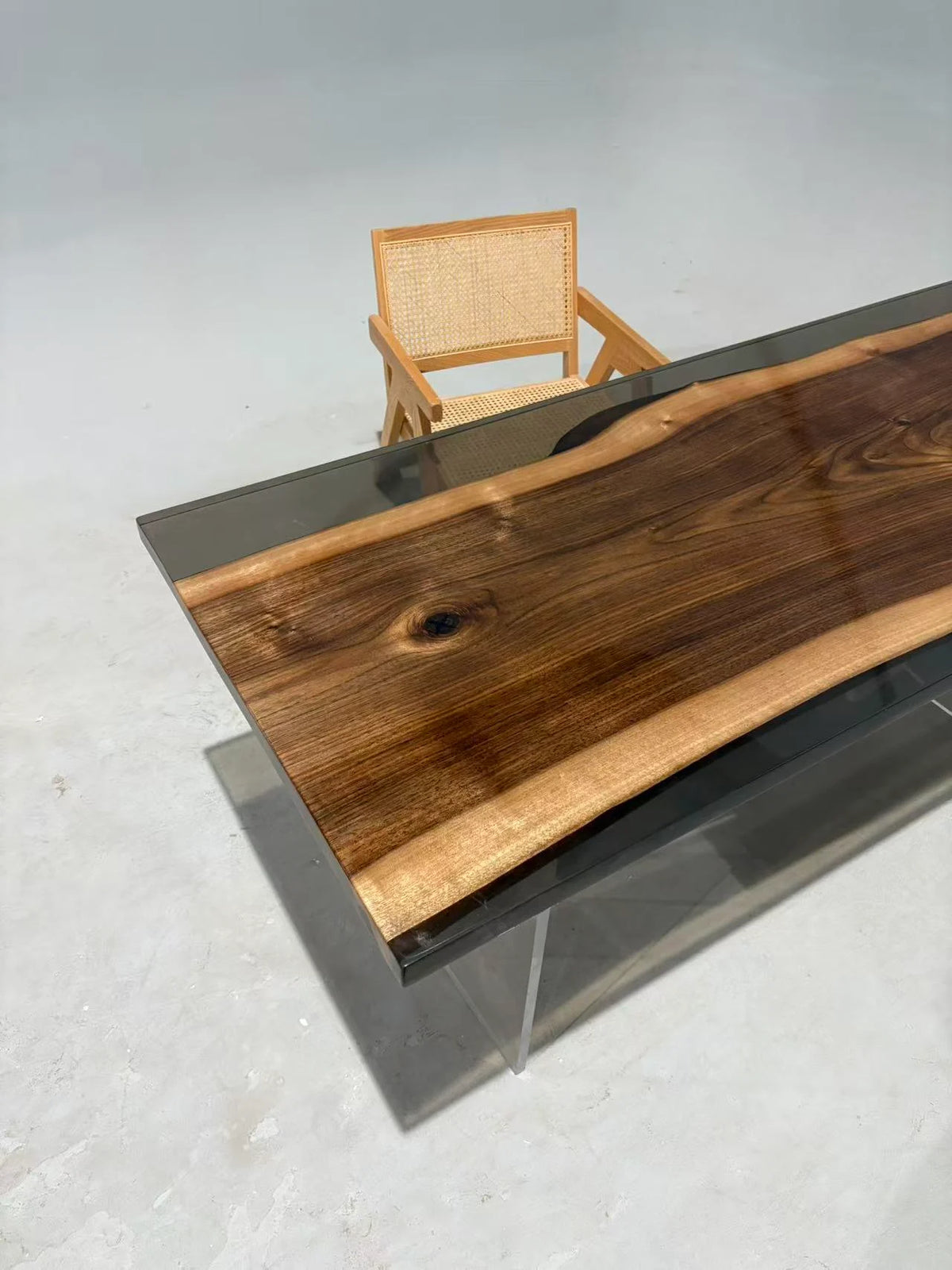 Aurora In Stock 31" x 71" x 1.5" Luxury Asian Black Walnut Epoxy Live Edge Table ATD0117