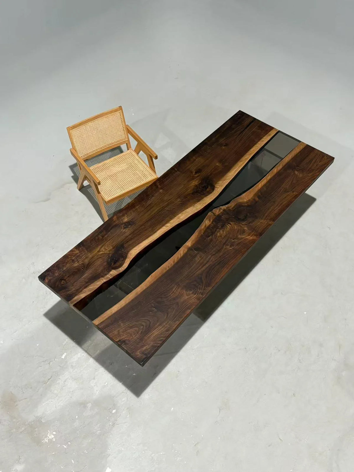 Aurora In Stock 35" x 87" x 2" Luxury Asian Black Walnut Epoxy River Table ATD0121