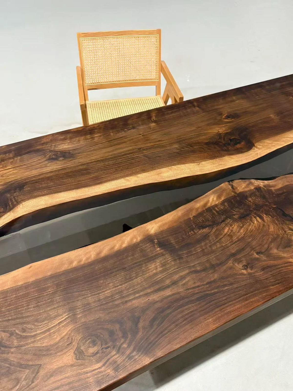 Aurora In Stock 35" x 87" x 2" Luxury Asian Black Walnut Epoxy River Table ATD0121
