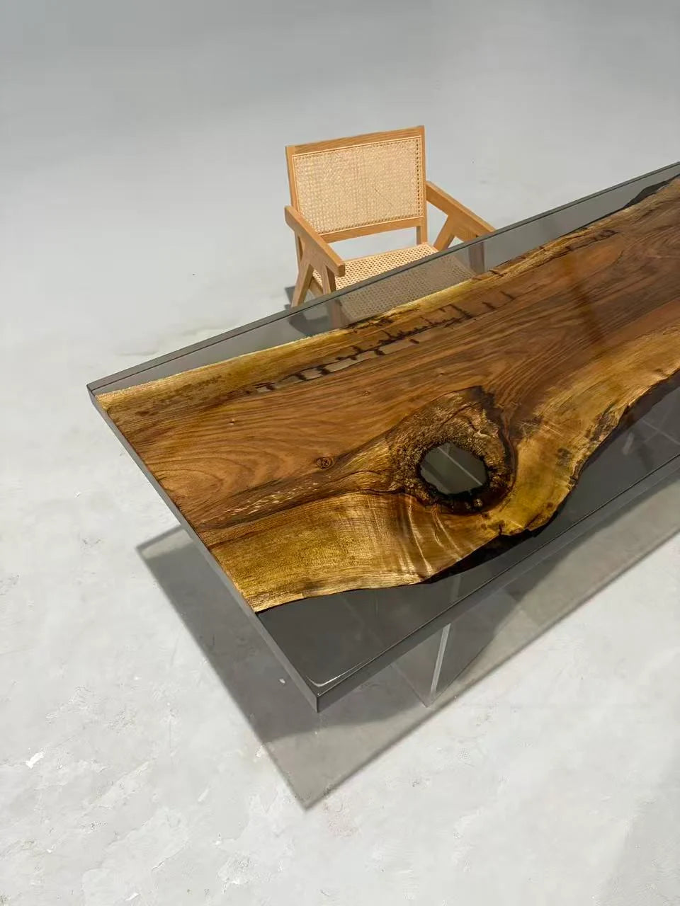 Aurora In Stock 31" x 79" x 2" Luxury Asian Black Walnut Epoxy Live Edge Table ATD0123 (Minor Imperfection)