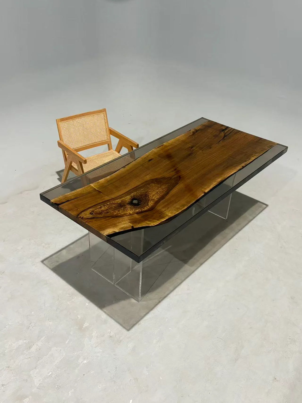 Aurora In Stock 33" x 71" x 2" Luxury Asian Black Walnut Epoxy Live Edge Table ATD0124 (Minor Imperfection)