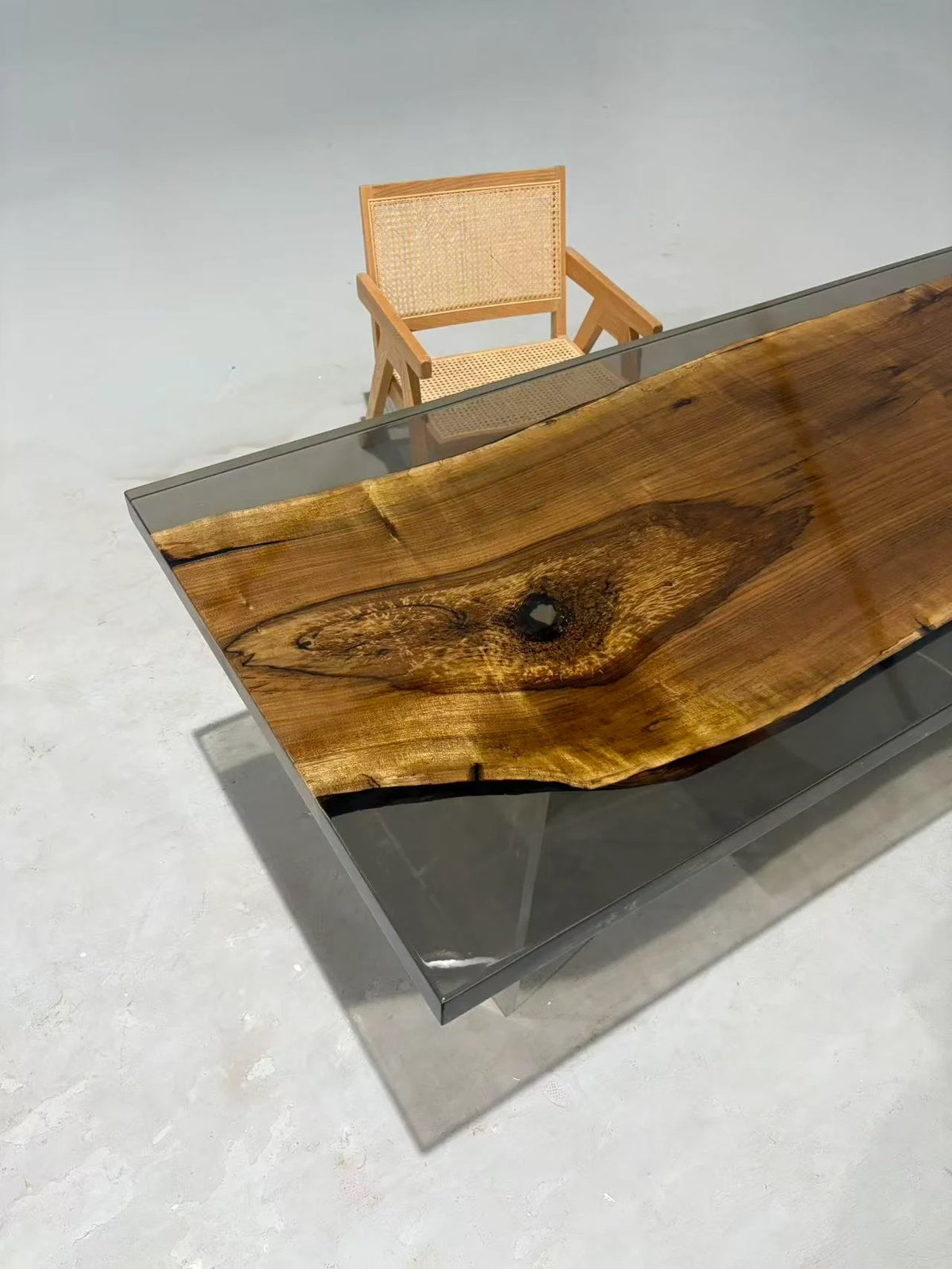 Aurora In Stock 33" x 71" x 2" Luxury Asian Black Walnut Epoxy Live Edge Table ATD0124 (Minor Imperfection)