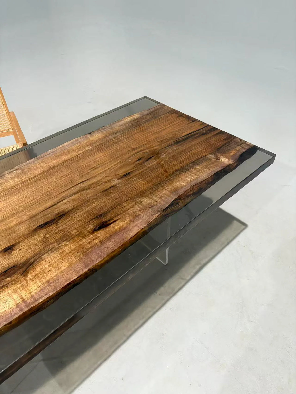 Aurora In Stock 33" x 79" x 2" Luxury Asian Black Walnut Epoxy Live Edge Table ATD0126 (Minor Imperfection)