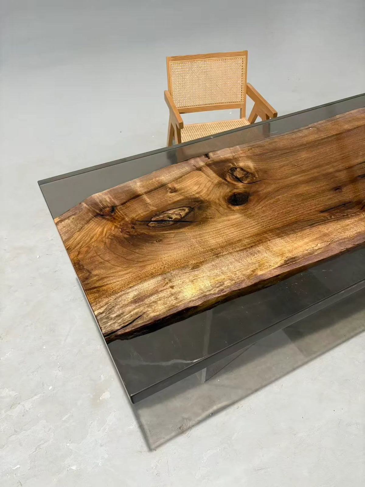 Aurora In Stock 33" x 79" x 2" Luxury Asian Black Walnut Epoxy Live Edge Table ATD0126 (Minor Imperfection)